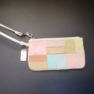 Coach Suede Leather & Fabric Multi Colored Patchwork Pattern Lined Wristlet
